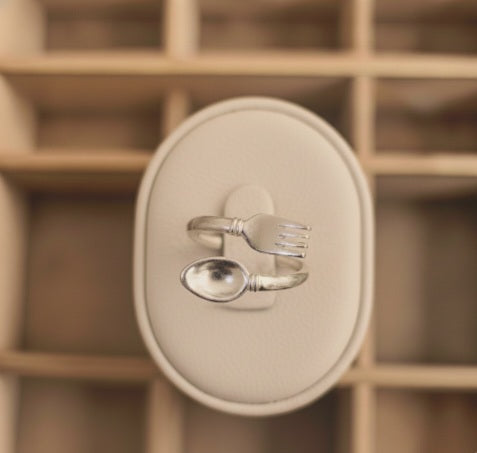 Anello Forchettaio - Anello Cucchiaio e Forchetta Regolabile in Argento 925