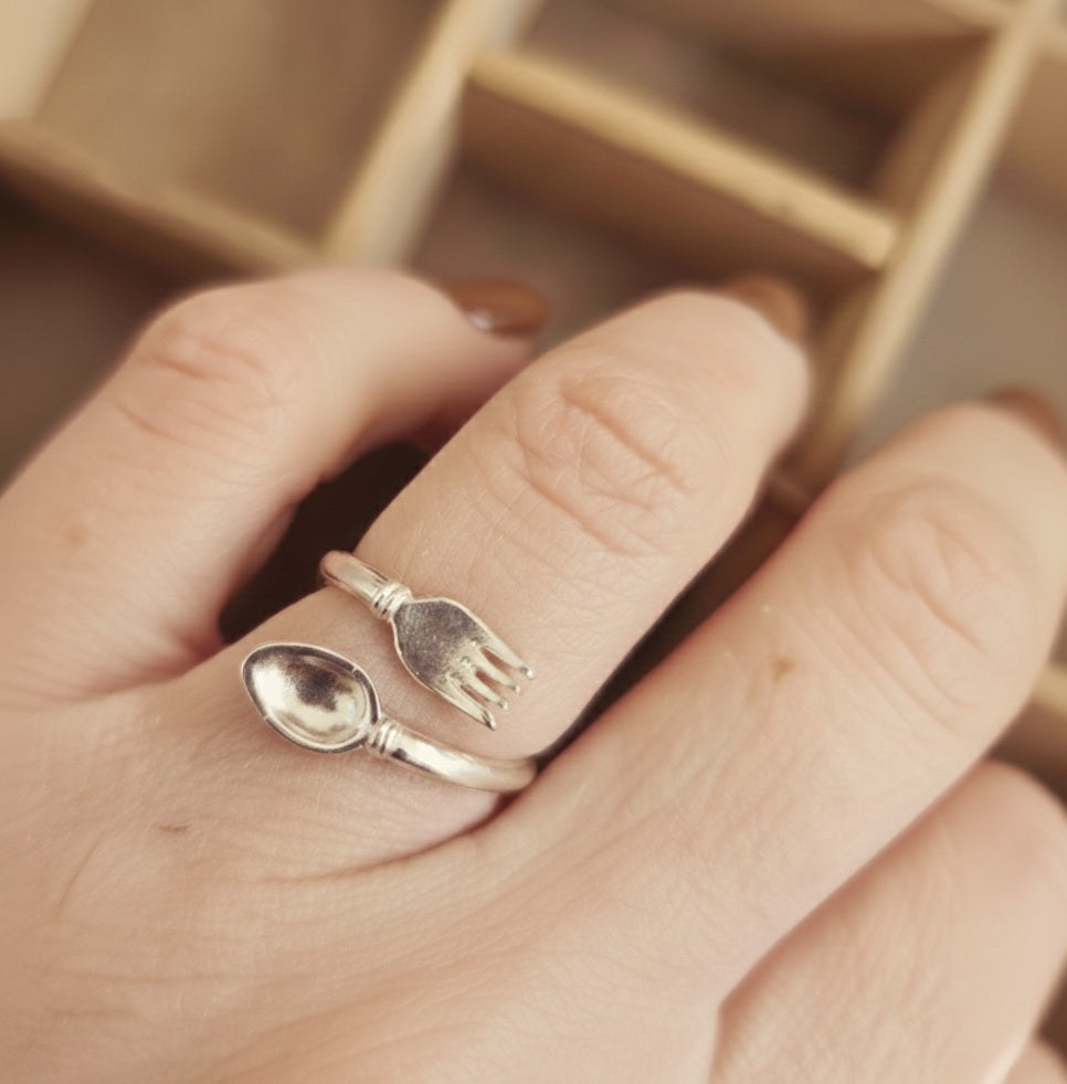 Anello Forchettaio - Anello Cucchiaio e Forchetta Regolabile in Argento 925