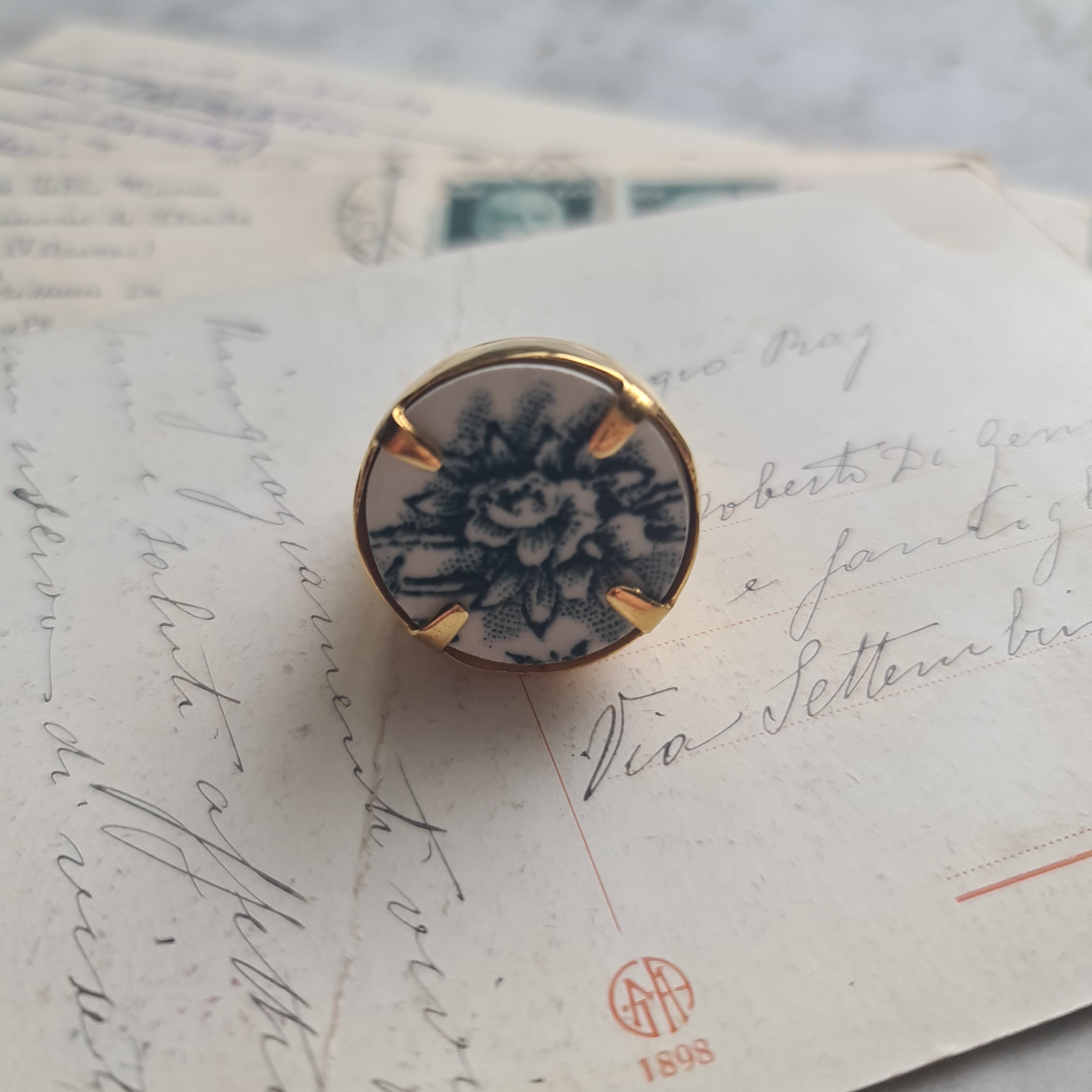 Anello fiore ottanio