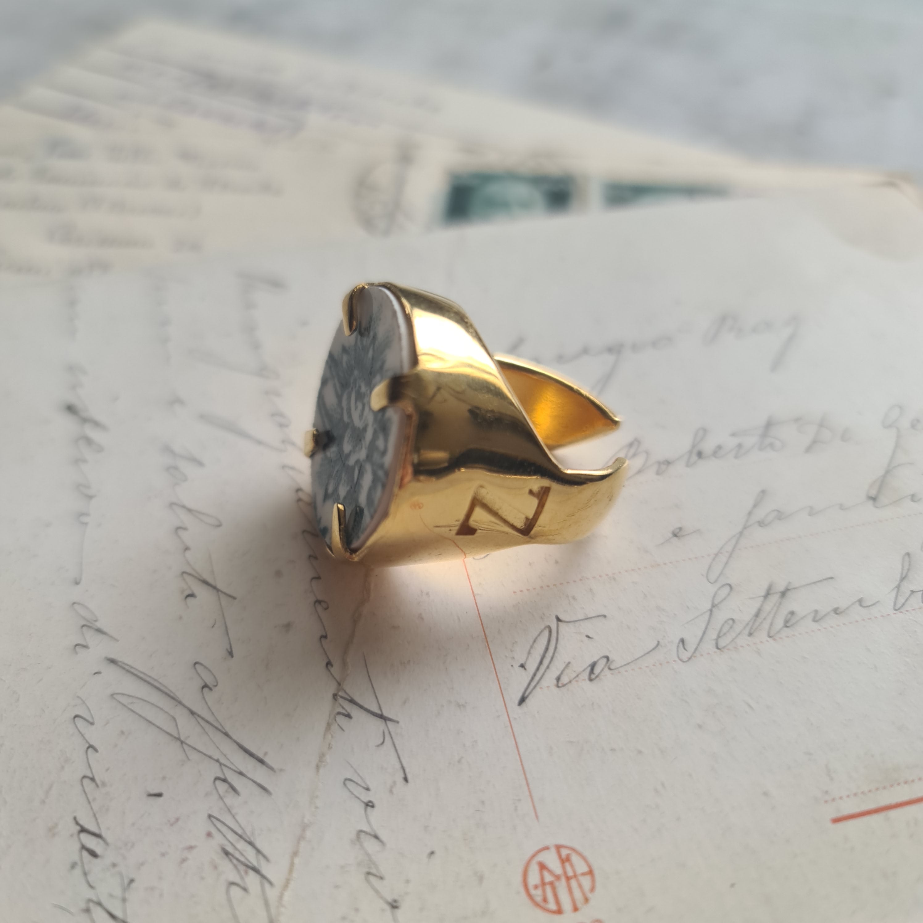 Anello fiore ottanio
